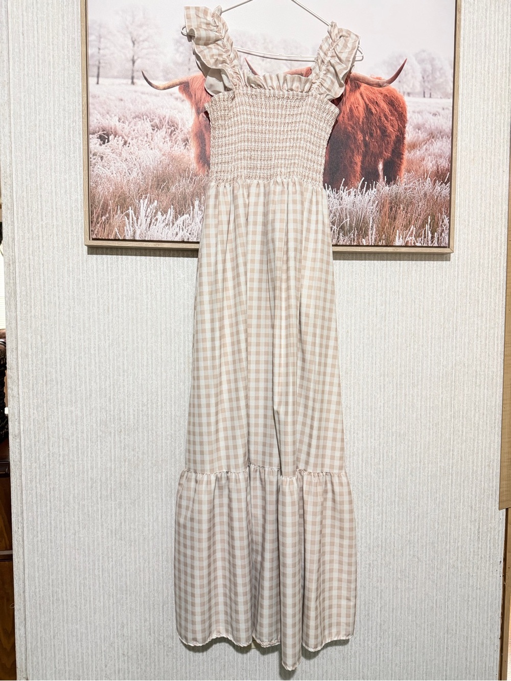 SHEIN Beige Gingham Maxi Dress